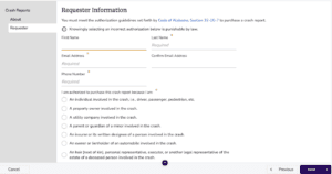 online accident report requester info screen shot